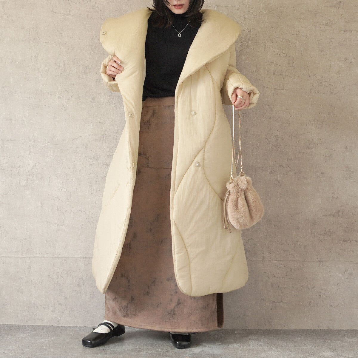 JP Japan | AMERI | Autumn and winter new styles | Wave pattern long coat