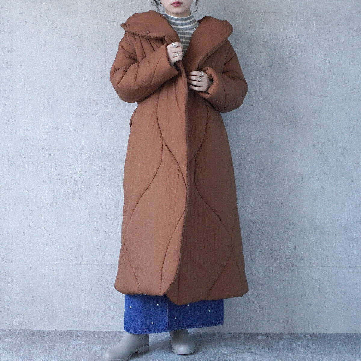 JP Japan | AMERI | Autumn and winter new styles | Wave pattern long coat