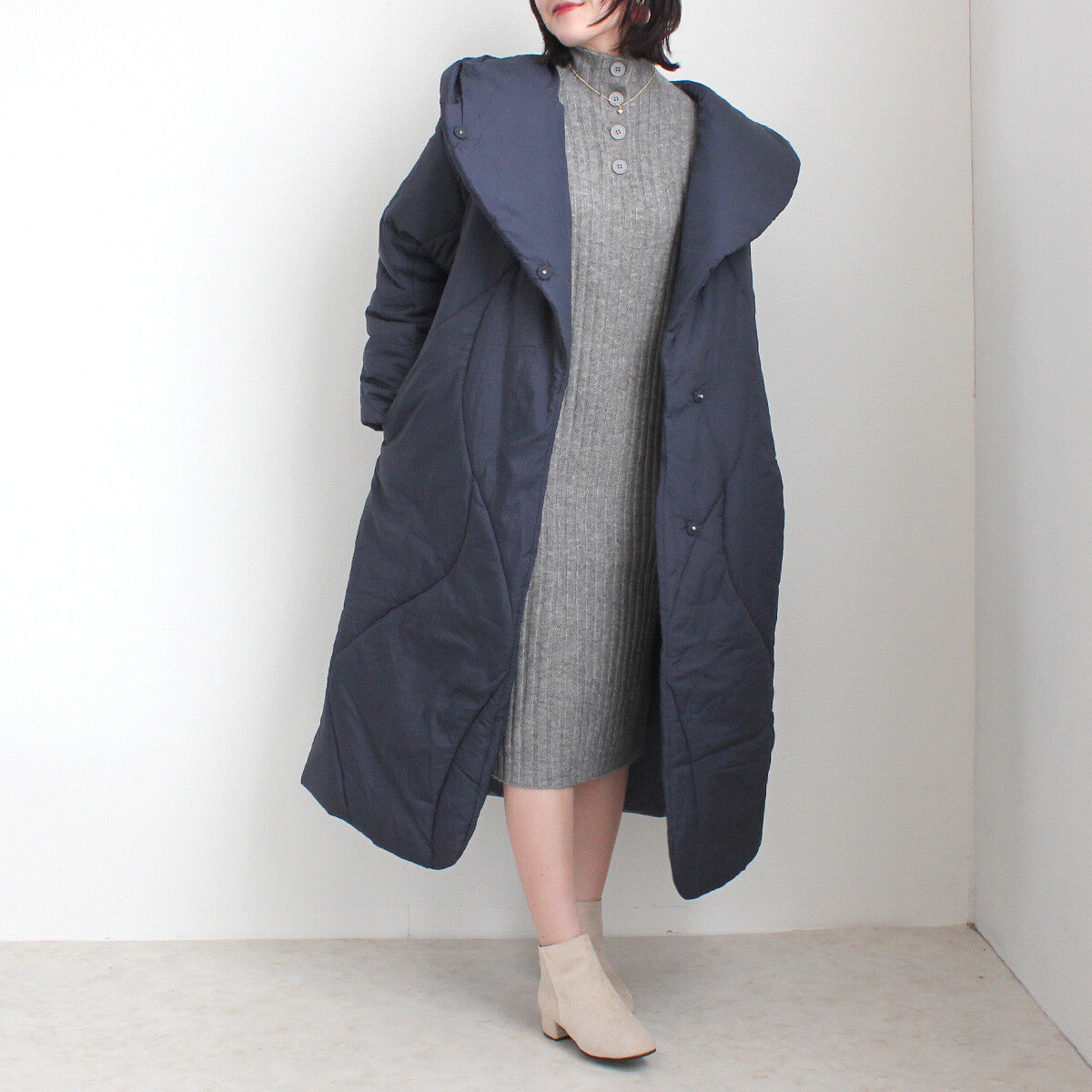 JP Japan | AMERI | Autumn and winter new styles | Wave pattern long coat