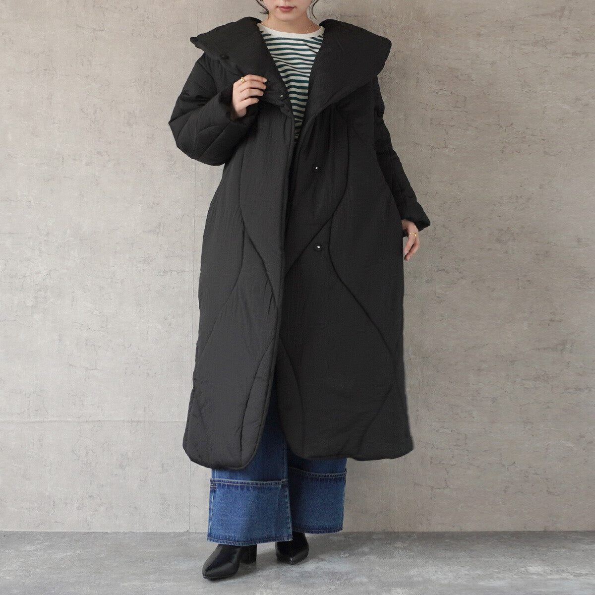 JP Japan | AMERI | Autumn and winter new styles | Wave pattern long coat